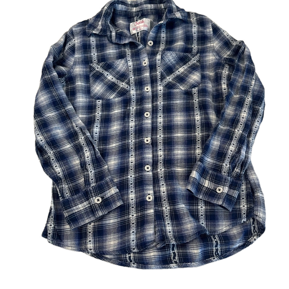 3/20$ Justice Blue and White Plaid Button Down Shirt size 10